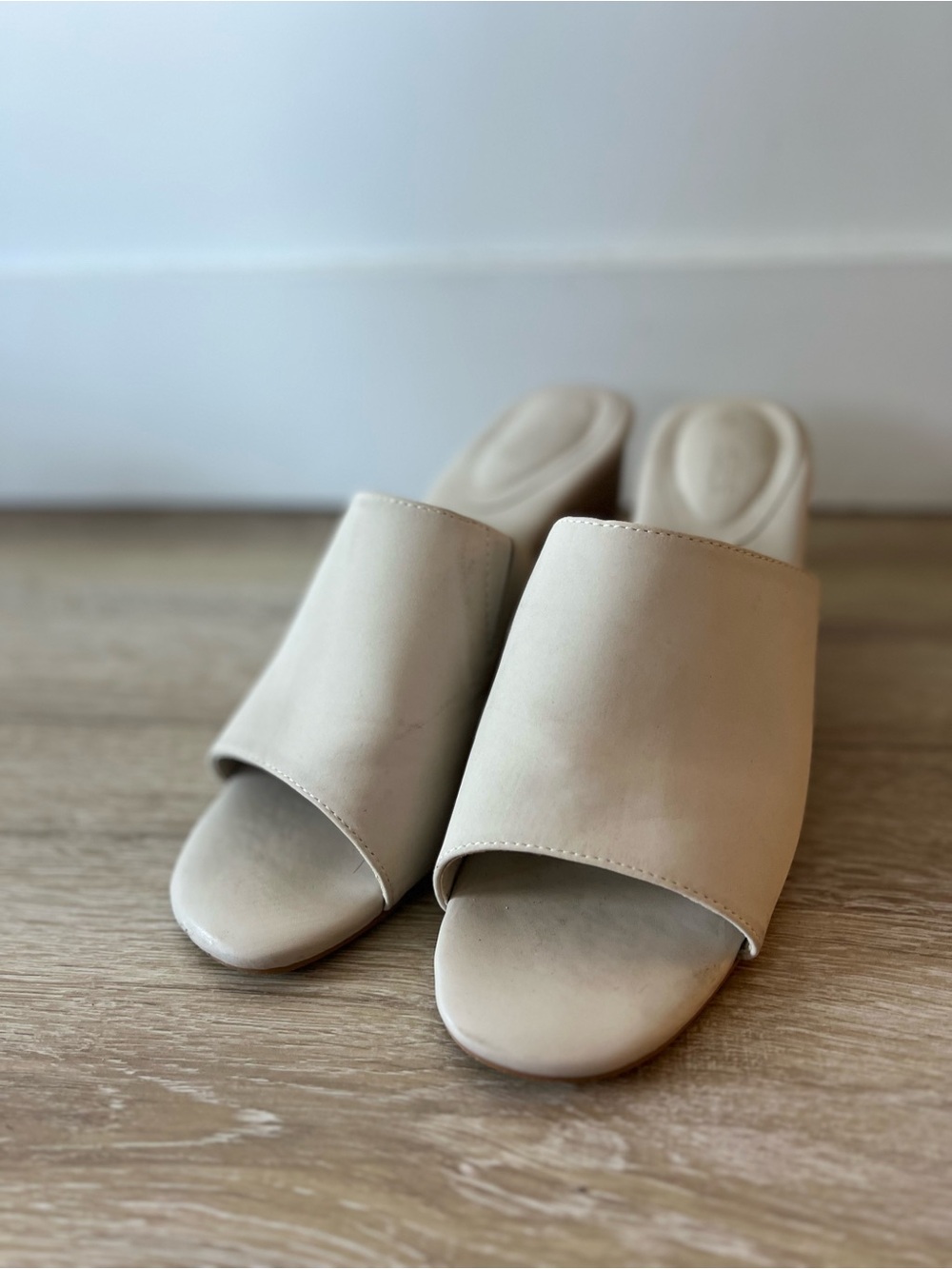 Beige Slide Sandals for Women - Minimal Open-Toe Mule - Size 9